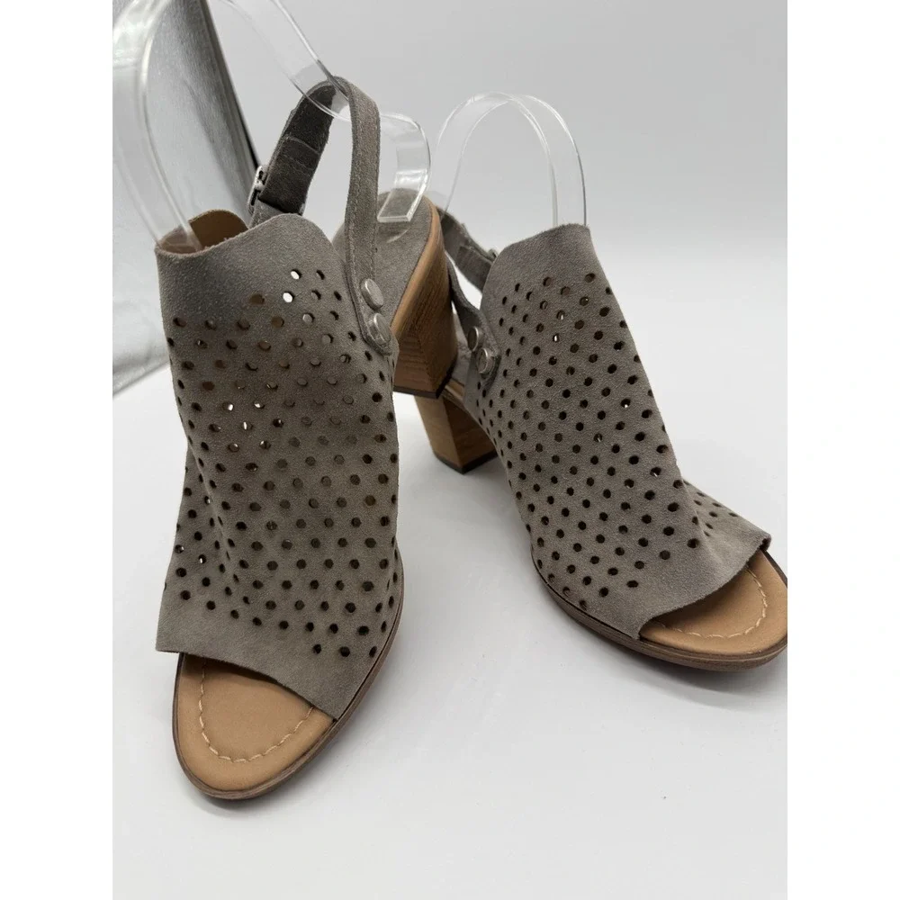 Sophia Milano Gray Suede Perforated‎ Leather Block Heel Sandals Made in Italy 8